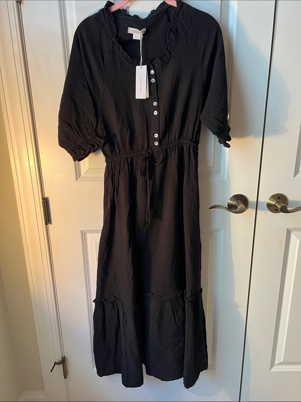 Outer Known Women's Midi Dress Button Front Waist 100% Organic Algodon Cotton